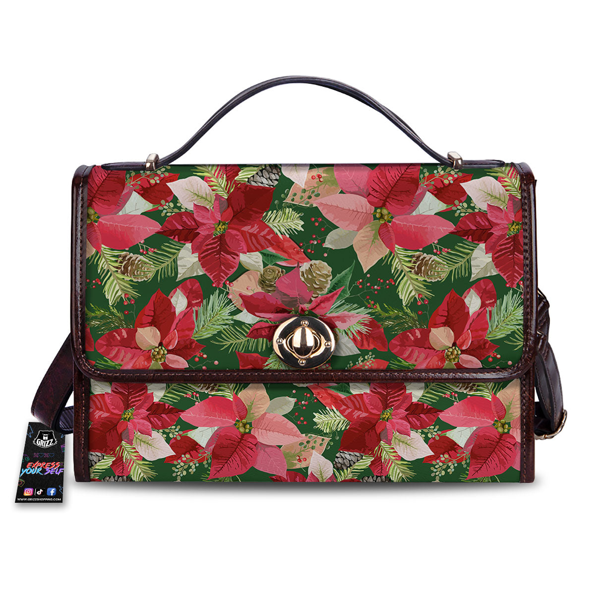 Poinsettia Christmas Vintage Print Pattern Women's Satchel Bag