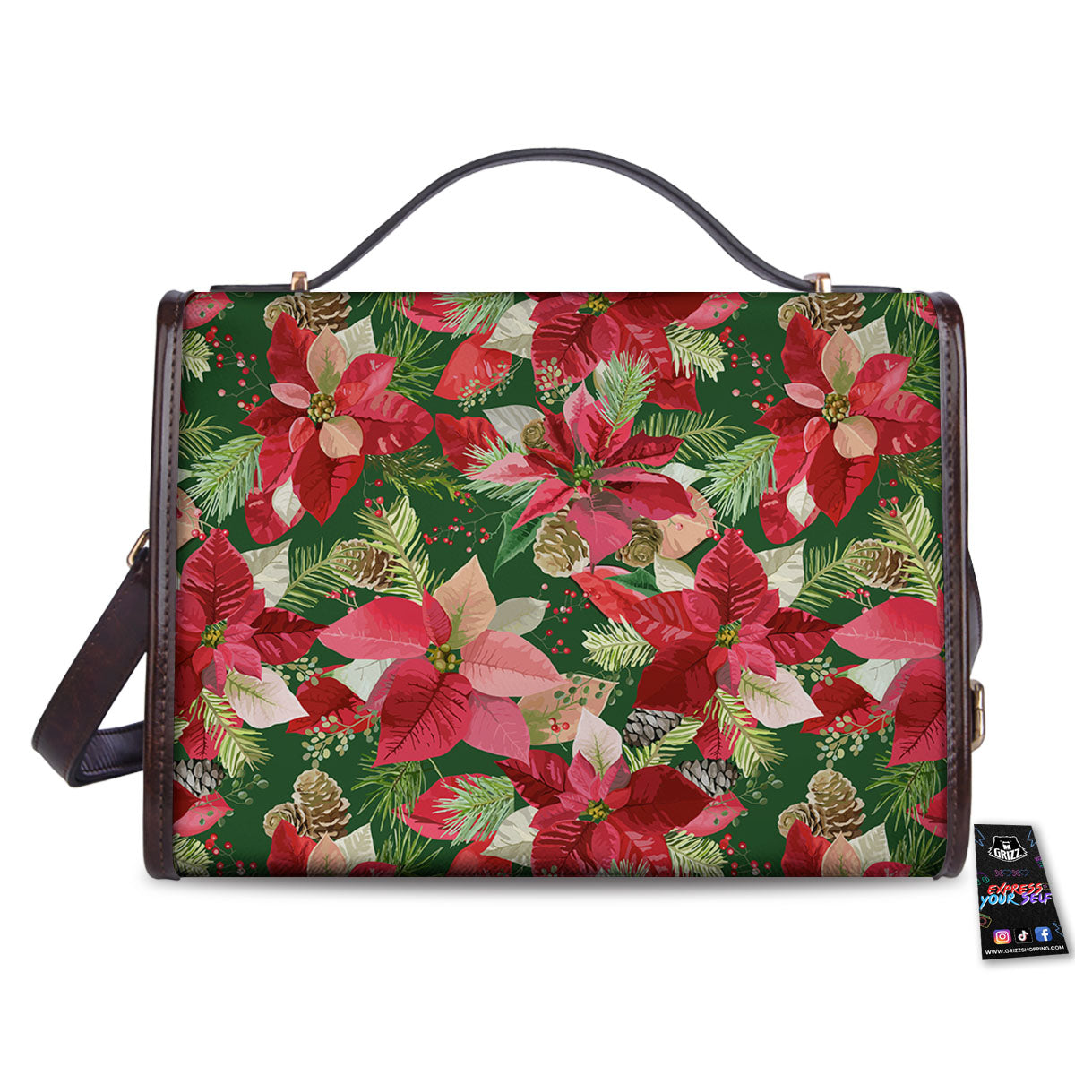 Poinsettia Christmas Vintage Print Pattern Women's Satchel Bag