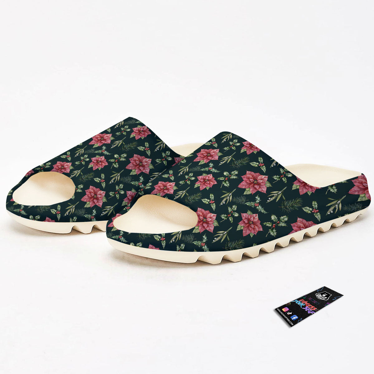 Poinsettia Christmas Watercolor Print Pattern Sandals-grizzshop