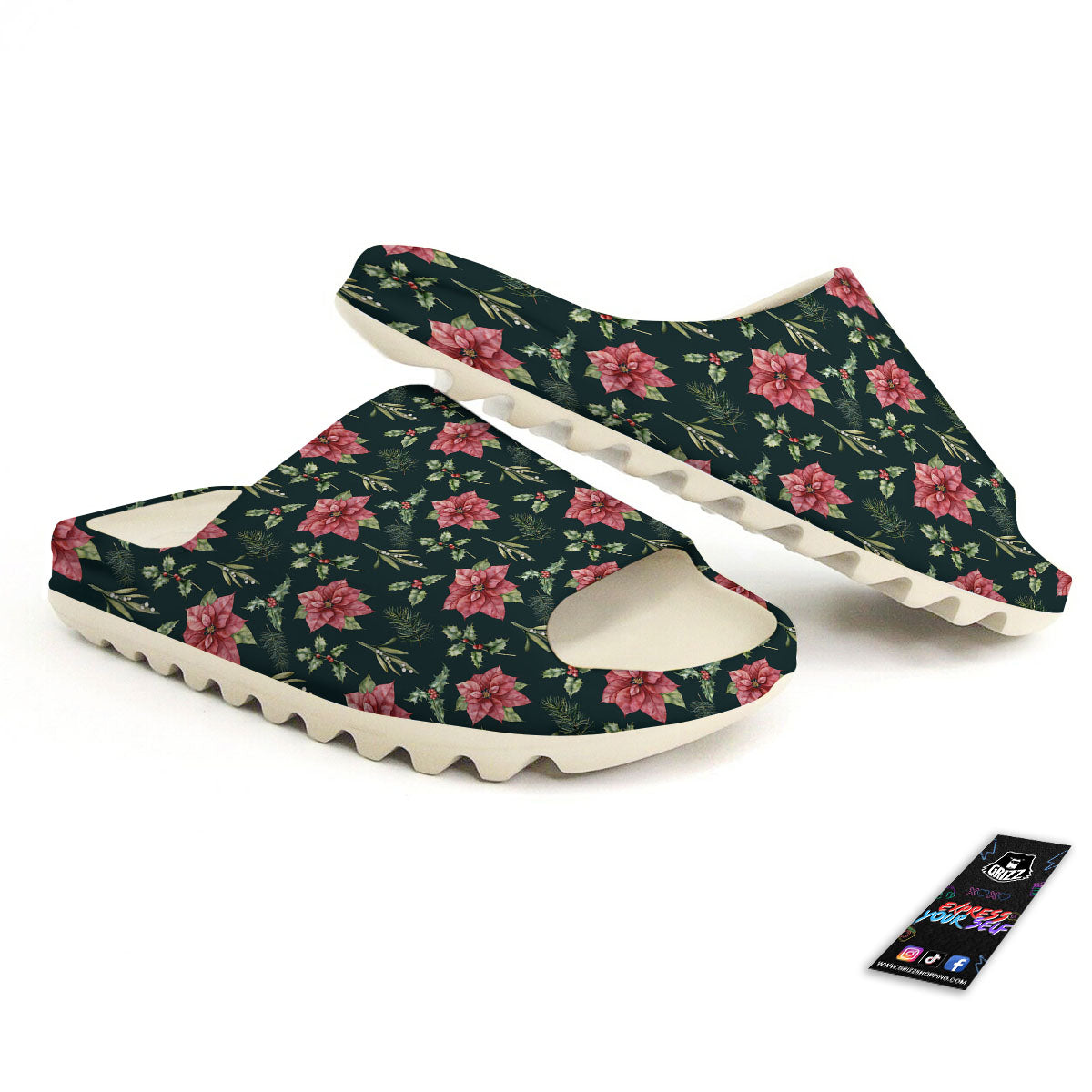Poinsettia Christmas Watercolor Print Pattern Sandals-grizzshop