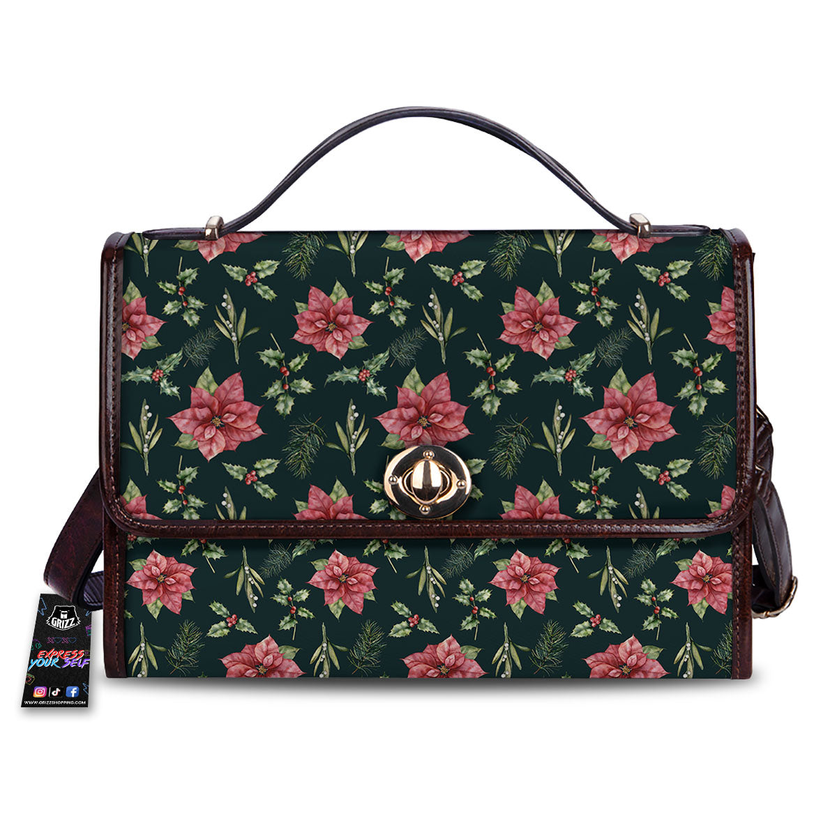 Poinsettia Christmas Watercolor Print Pattern Women's Satchel Bag