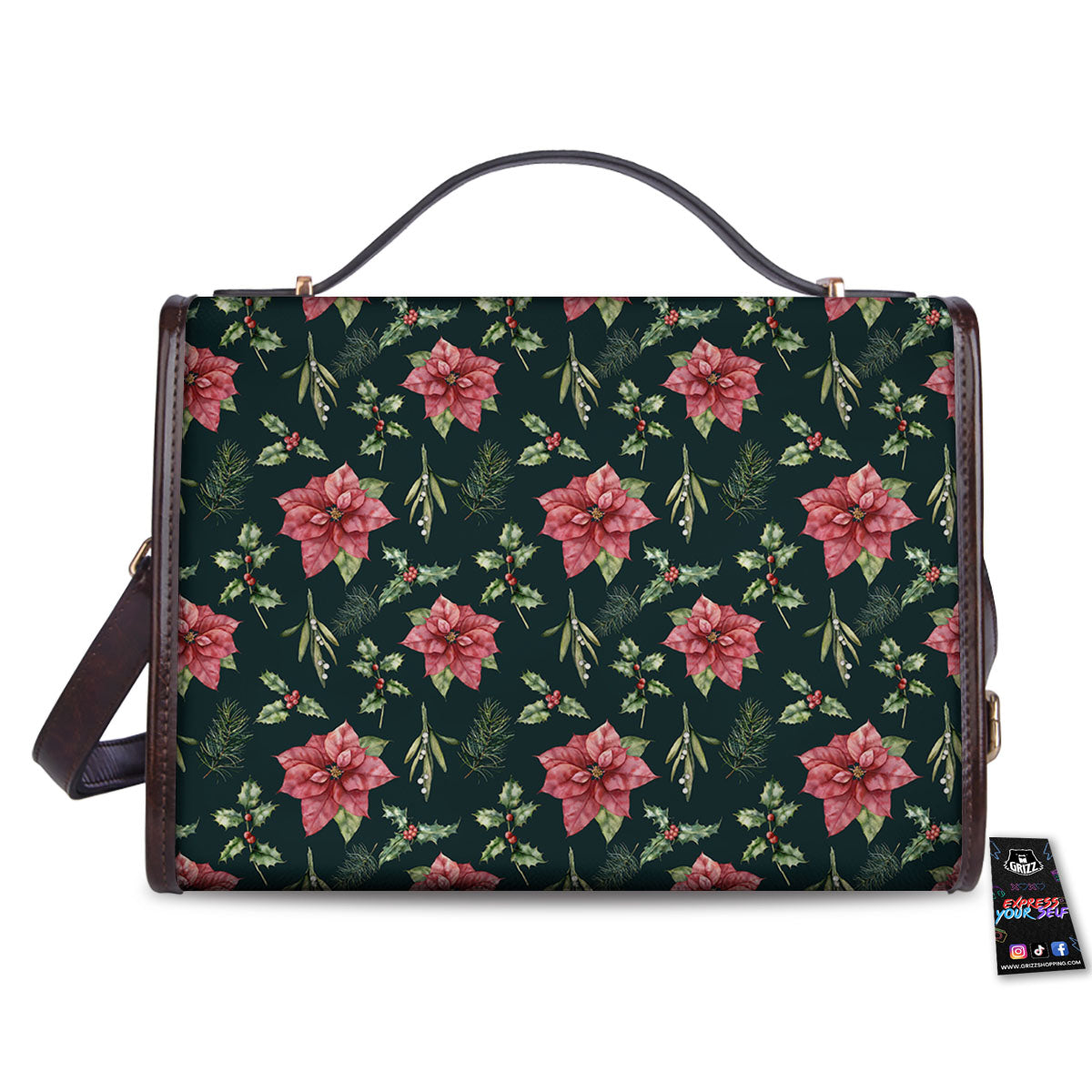 Poinsettia Christmas Watercolor Print Pattern Women's Satchel Bag