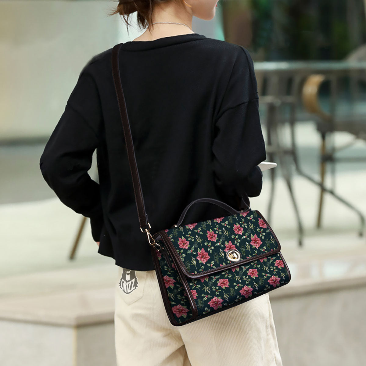 Poinsettia Christmas Watercolor Print Pattern Women's Satchel Bag