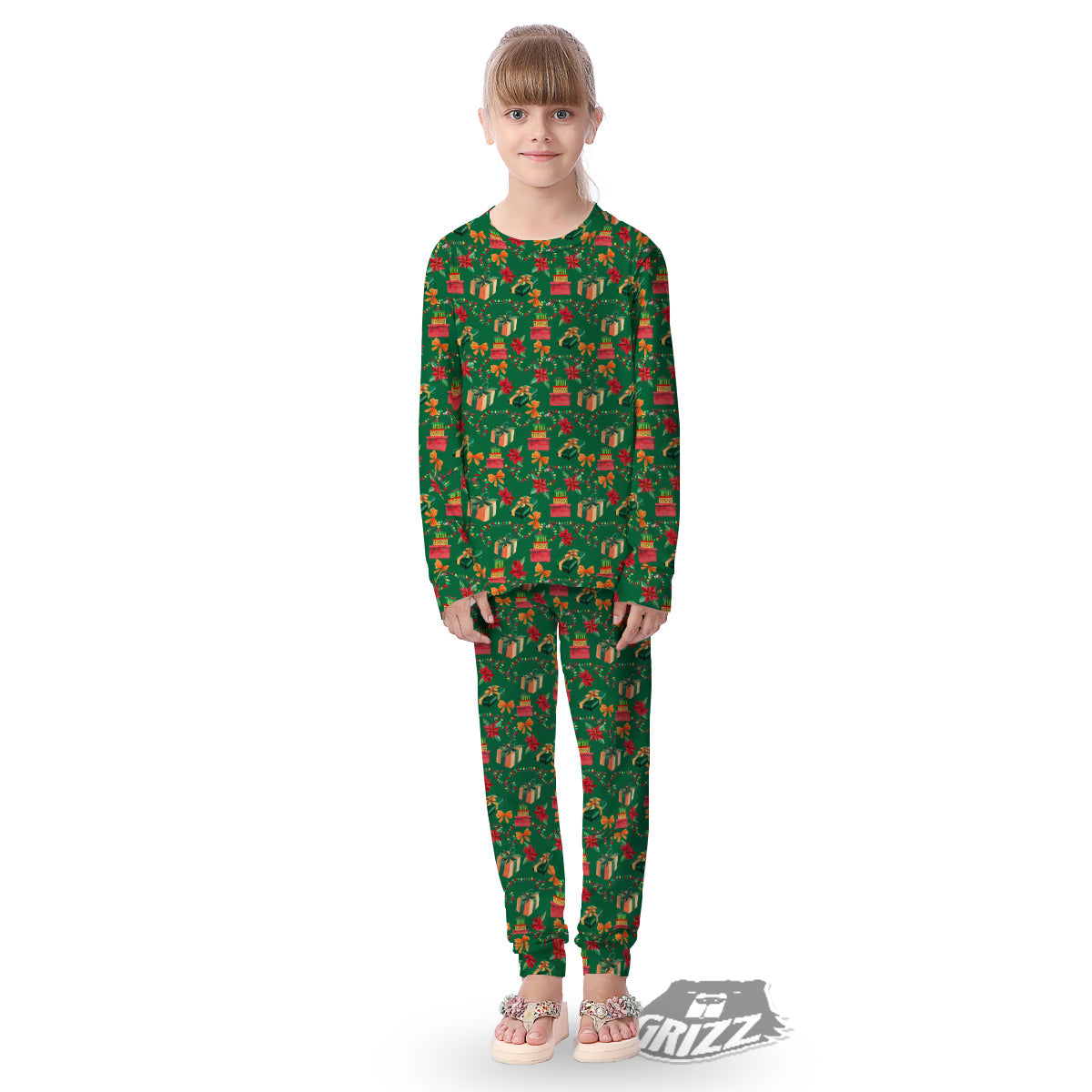 Poinsettia Cute Christmas Print Pattern Kid's Pajamas-grizzshop