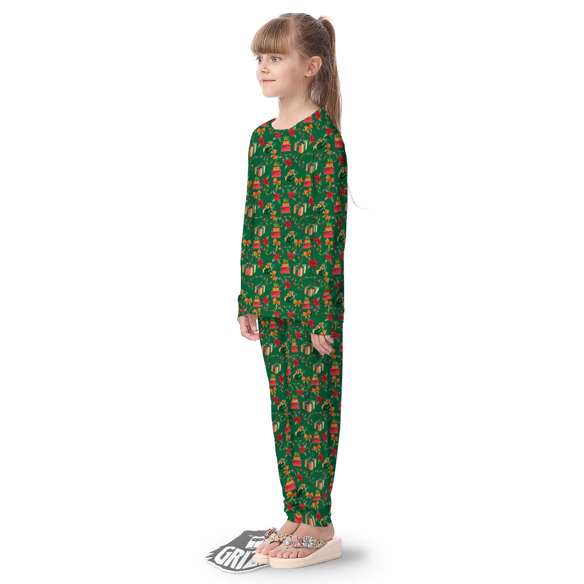 Poinsettia Cute Christmas Print Pattern Kid's Pajamas-grizzshop