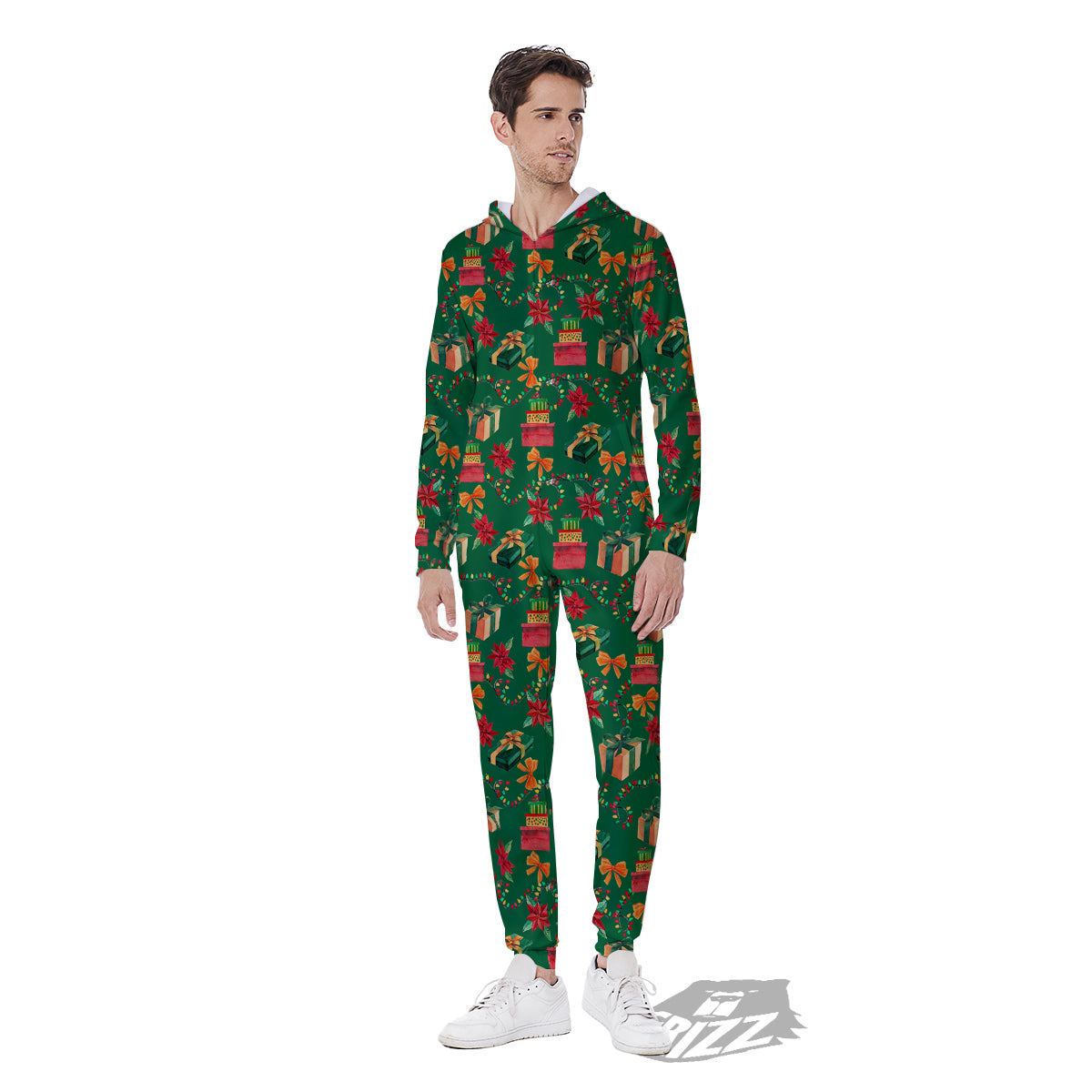 Poinsettia Cute Christmas Print Pattern Men's Jumpsuit-grizzshop