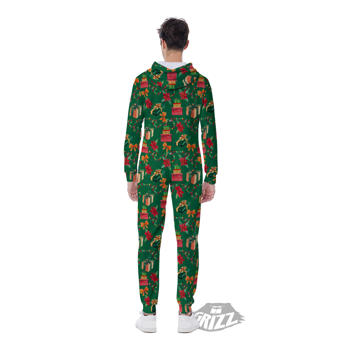 Poinsettia Cute Christmas Print Pattern Men's Jumpsuit-grizzshop