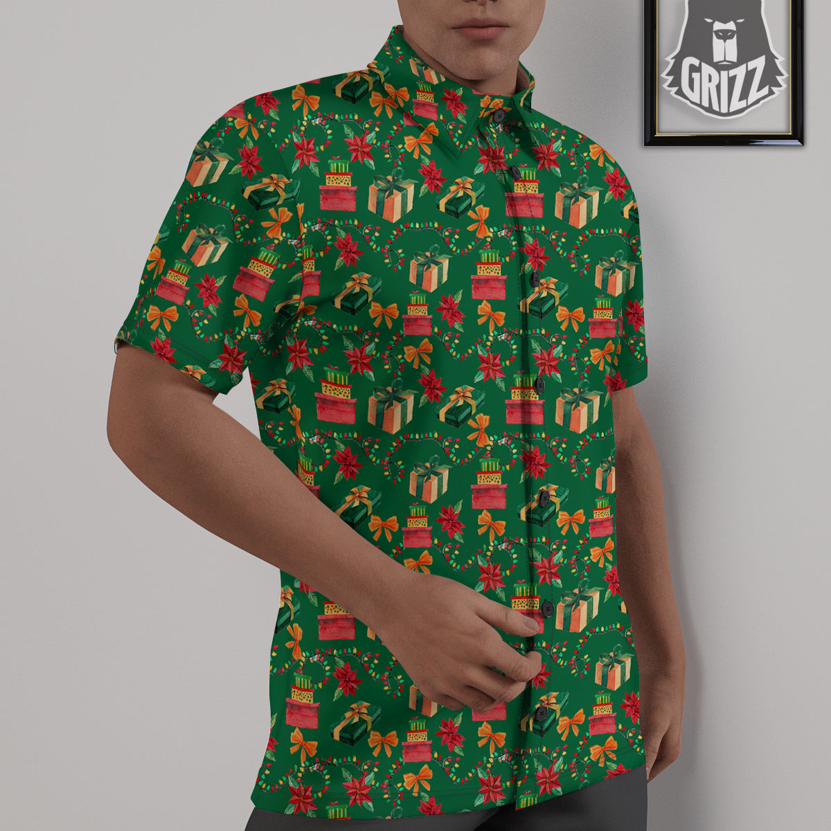 Poinsettia Cute Christmas Print Pattern Untucked Shirts-grizzshop