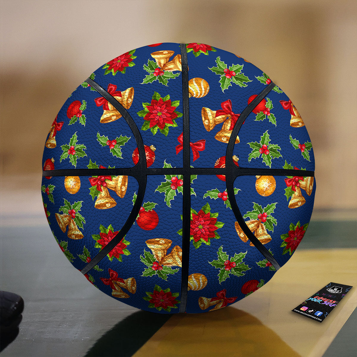 Poinsettia Merry Christmas Print Pattern Basketball