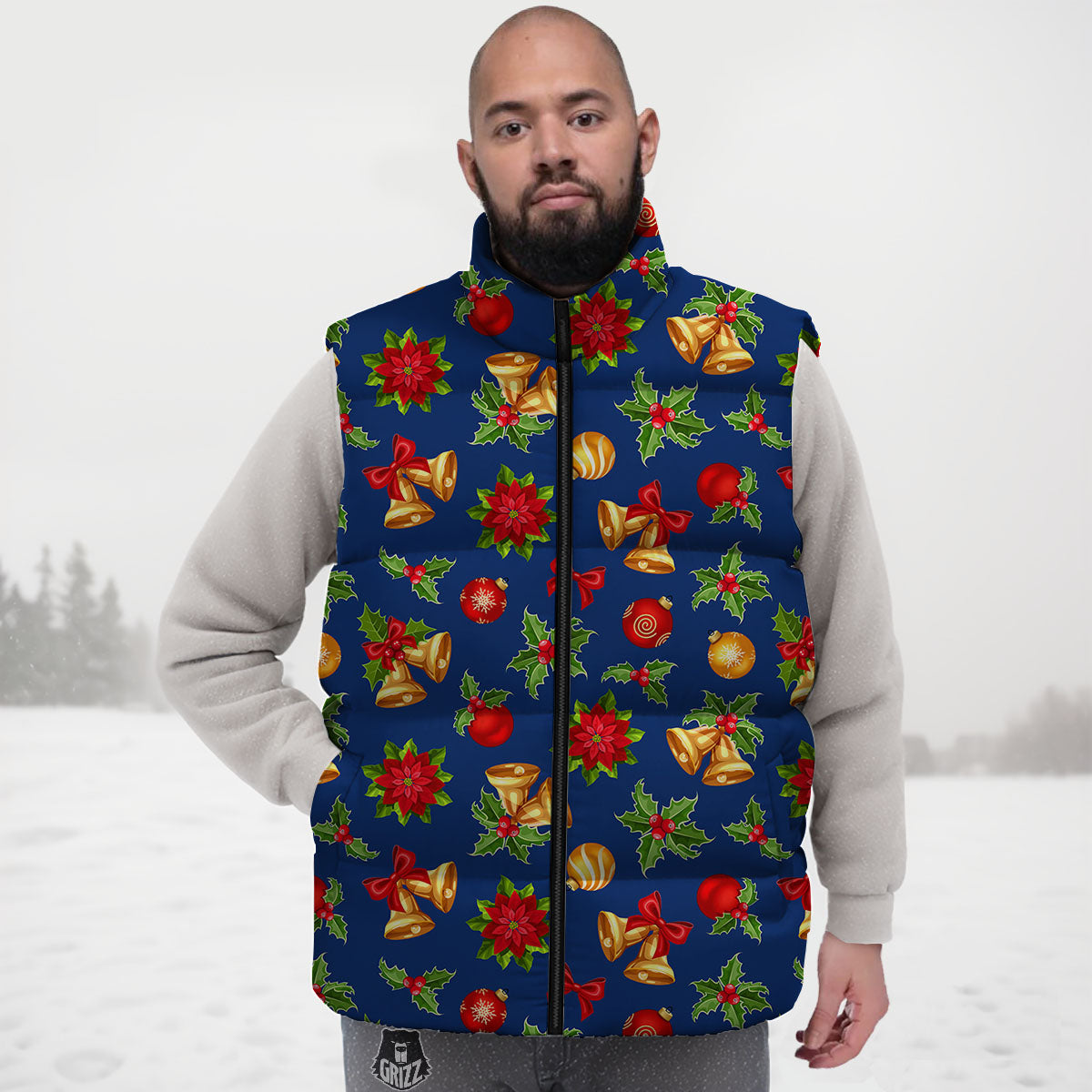 Poinsettia Merry Christmas Print Pattern Down Vest