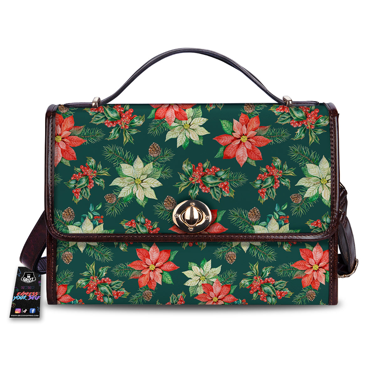 Poinsettia Watercolor Print Pattern Women's Satchel Bag