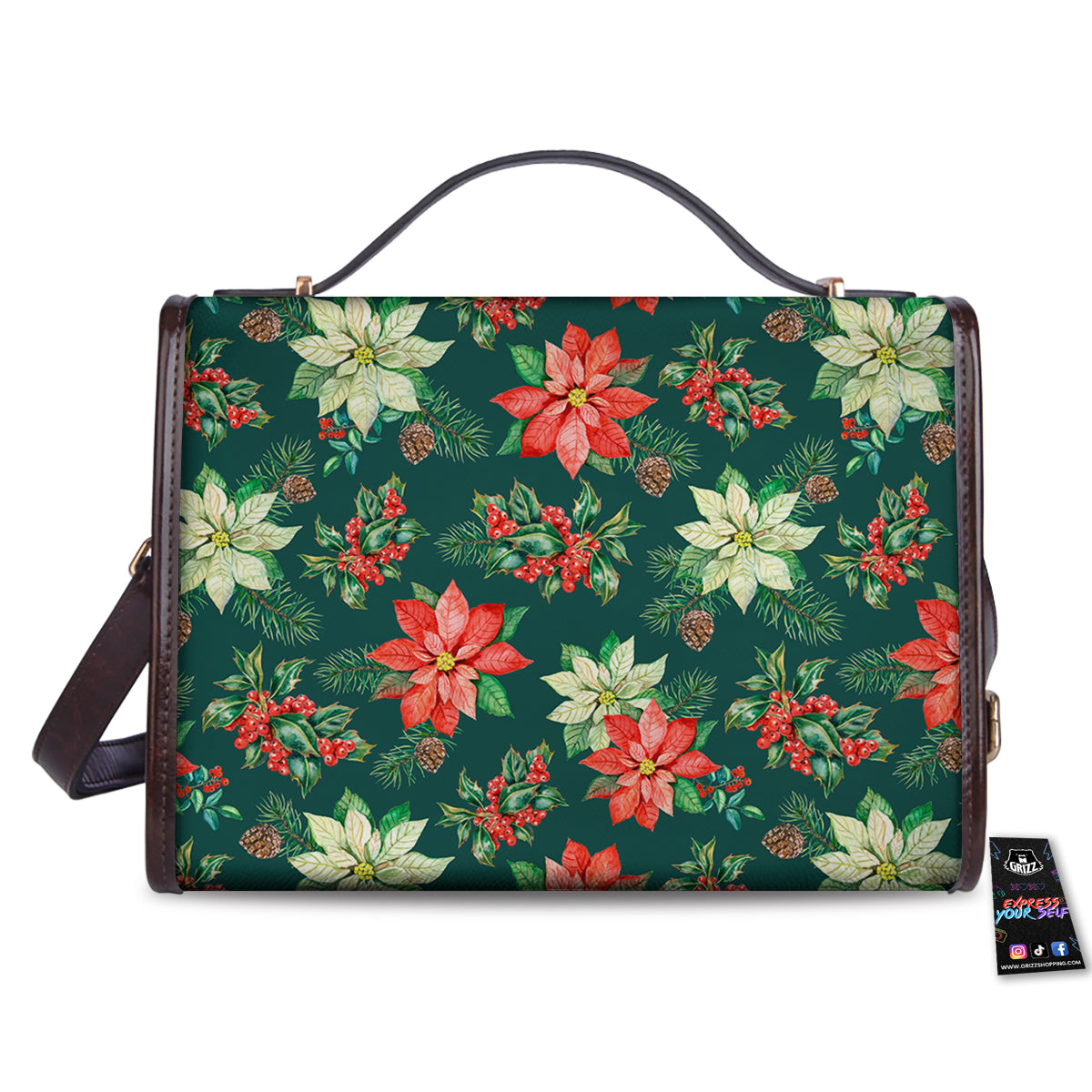 Poinsettia Watercolor Print Pattern Women's Satchel Bag