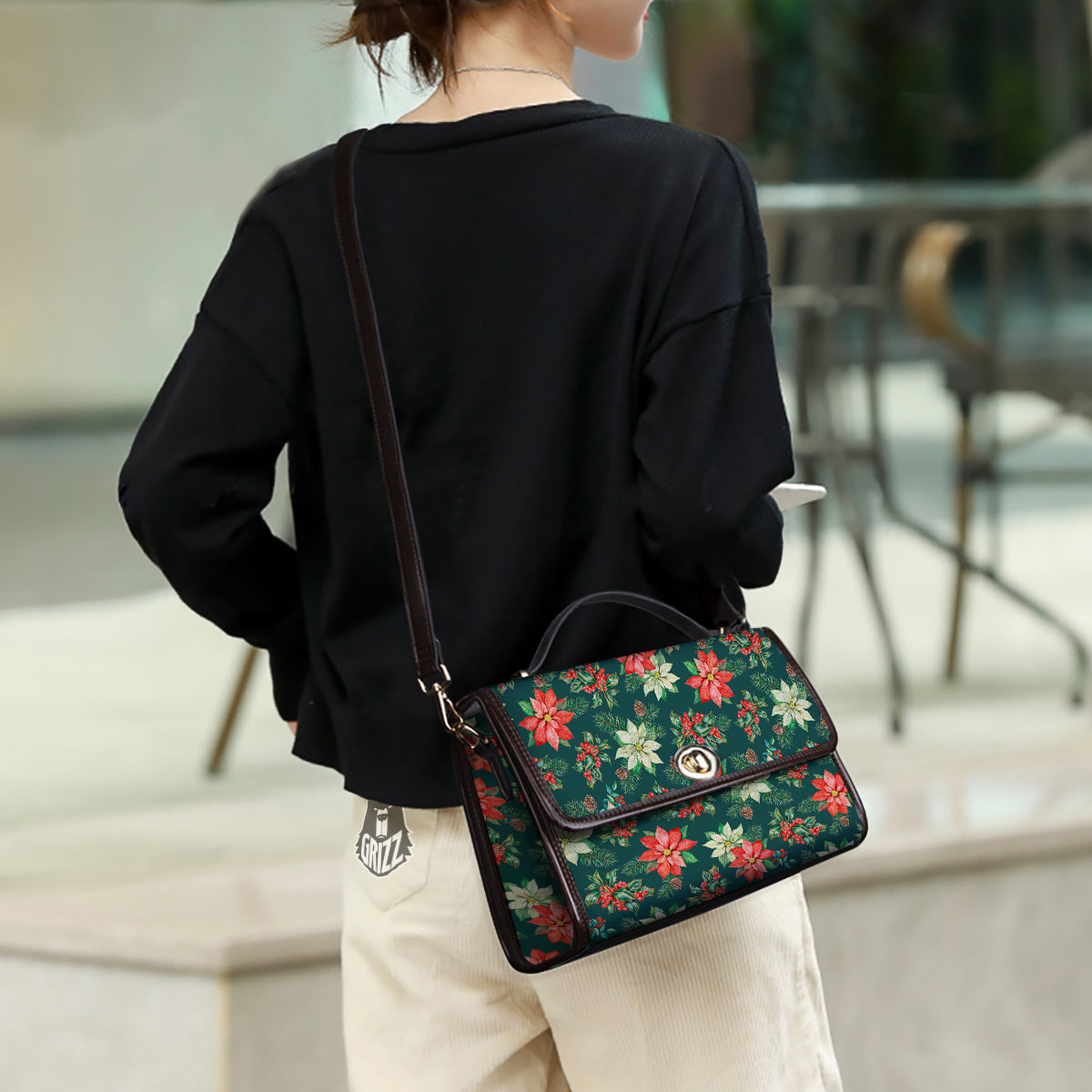 Poinsettia Watercolor Print Pattern Women's Satchel Bag