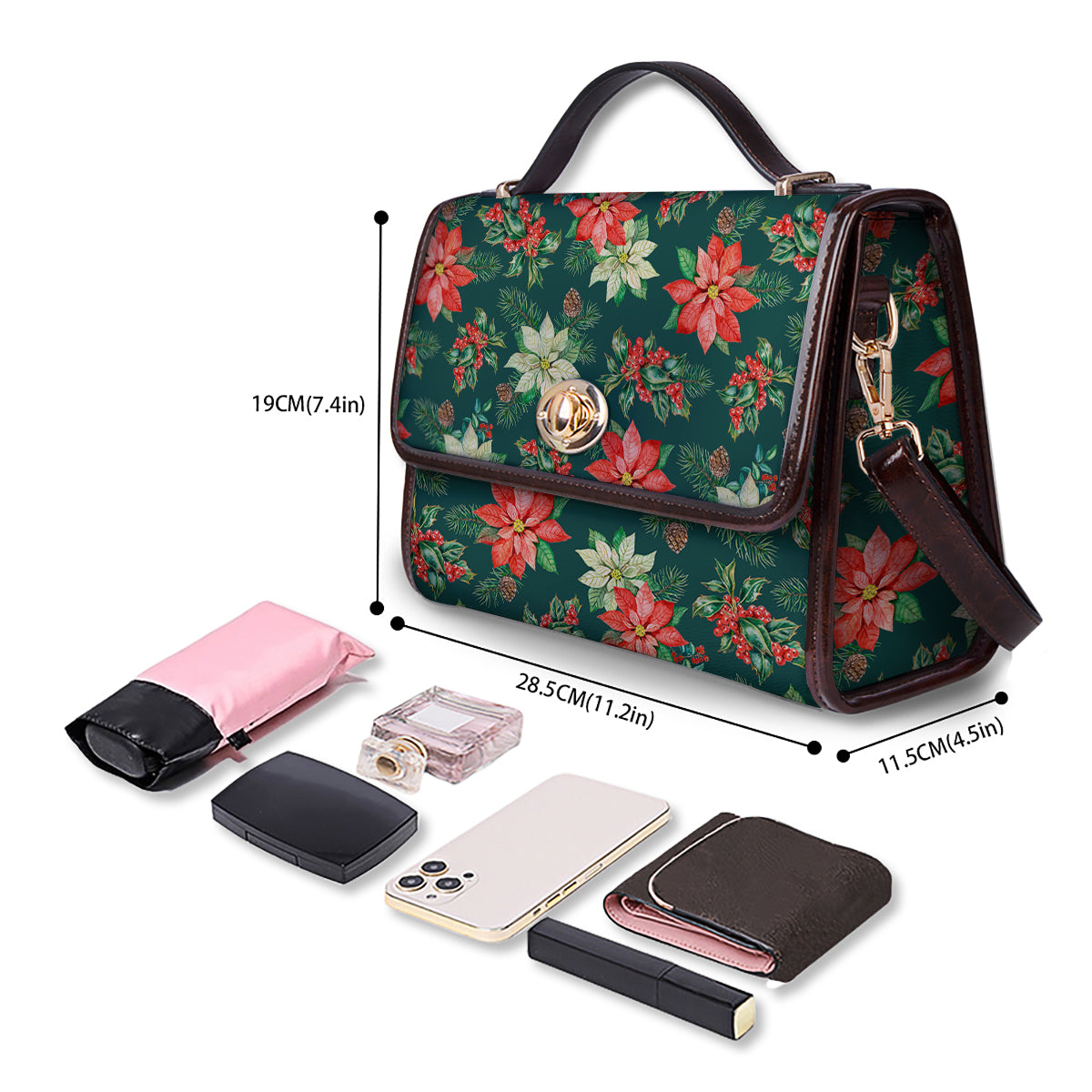 Poinsettia Watercolor Print Pattern Women's Satchel Bag