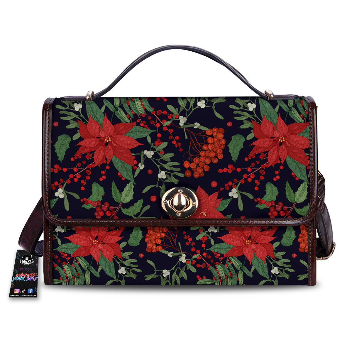 Poinsettia Xmas Print Pattern Women's Satchel Bag