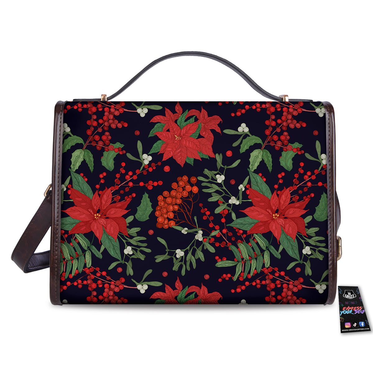 Poinsettia Xmas Print Pattern Women's Satchel Bag