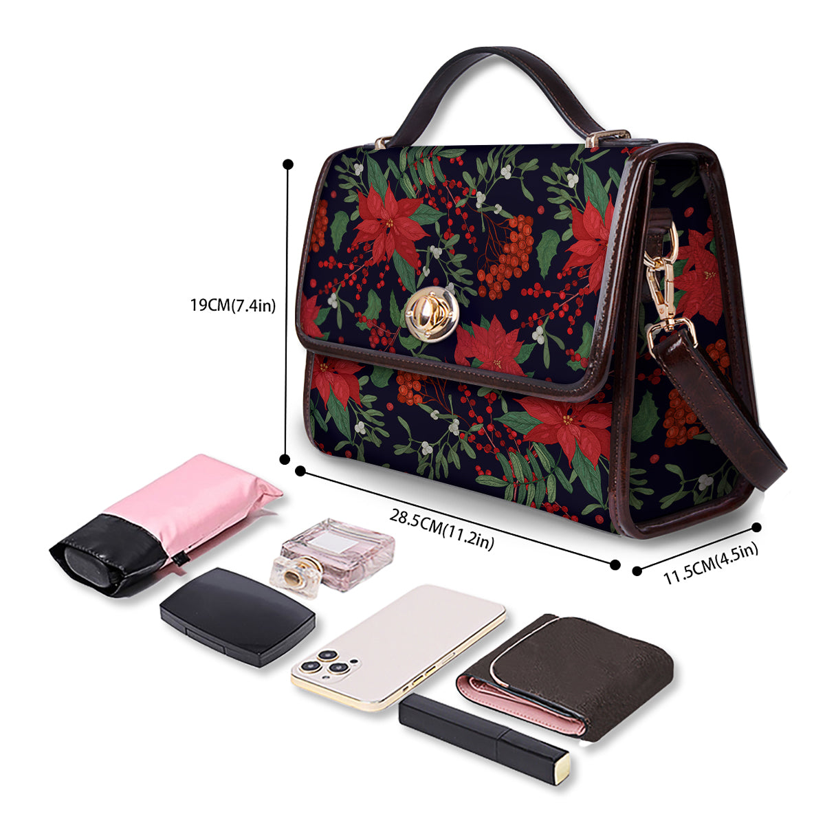 Poinsettia Xmas Print Pattern Women's Satchel Bag