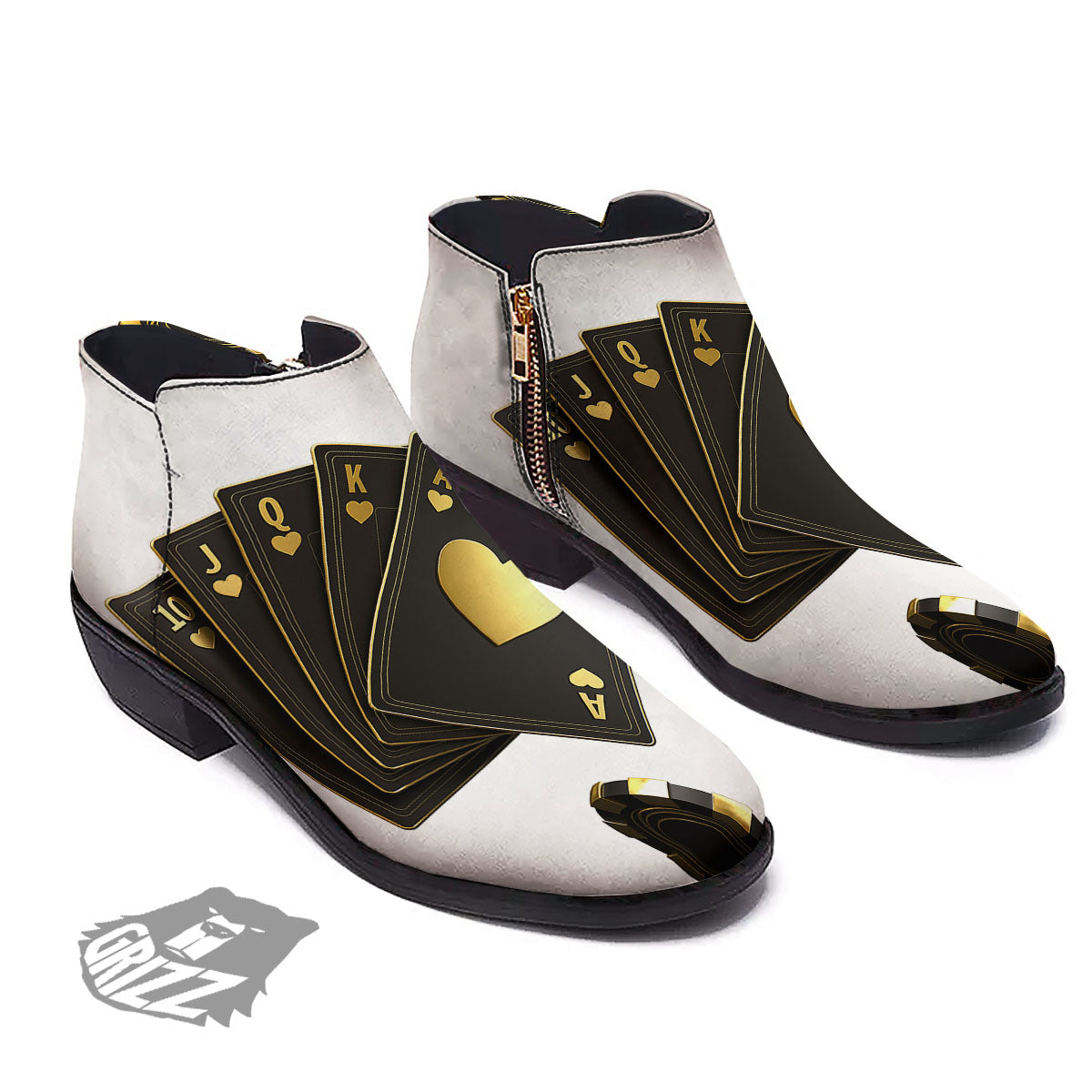 Poker Cards Print Ankle Boots-grizzshop