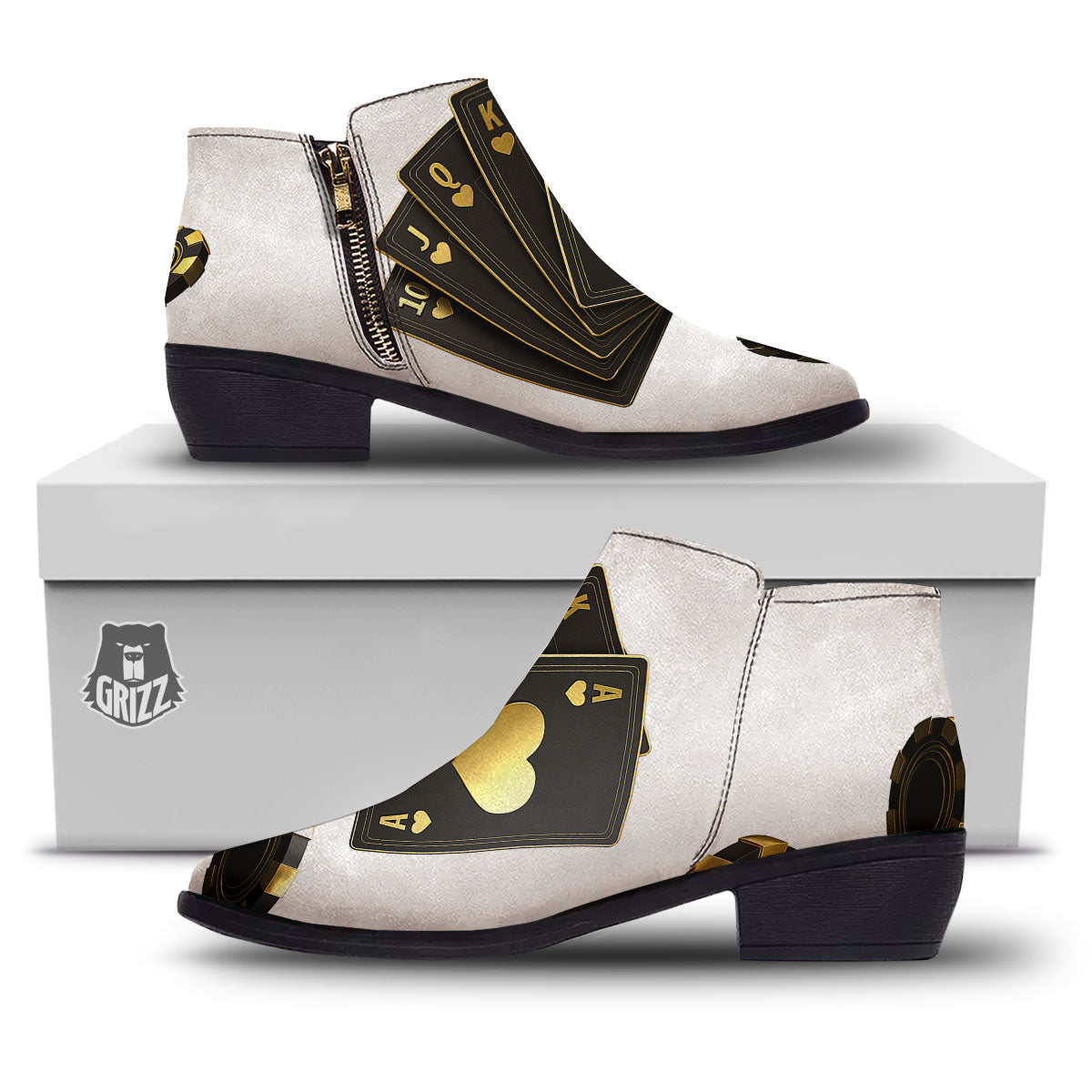 Poker Cards Print Ankle Boots-grizzshop