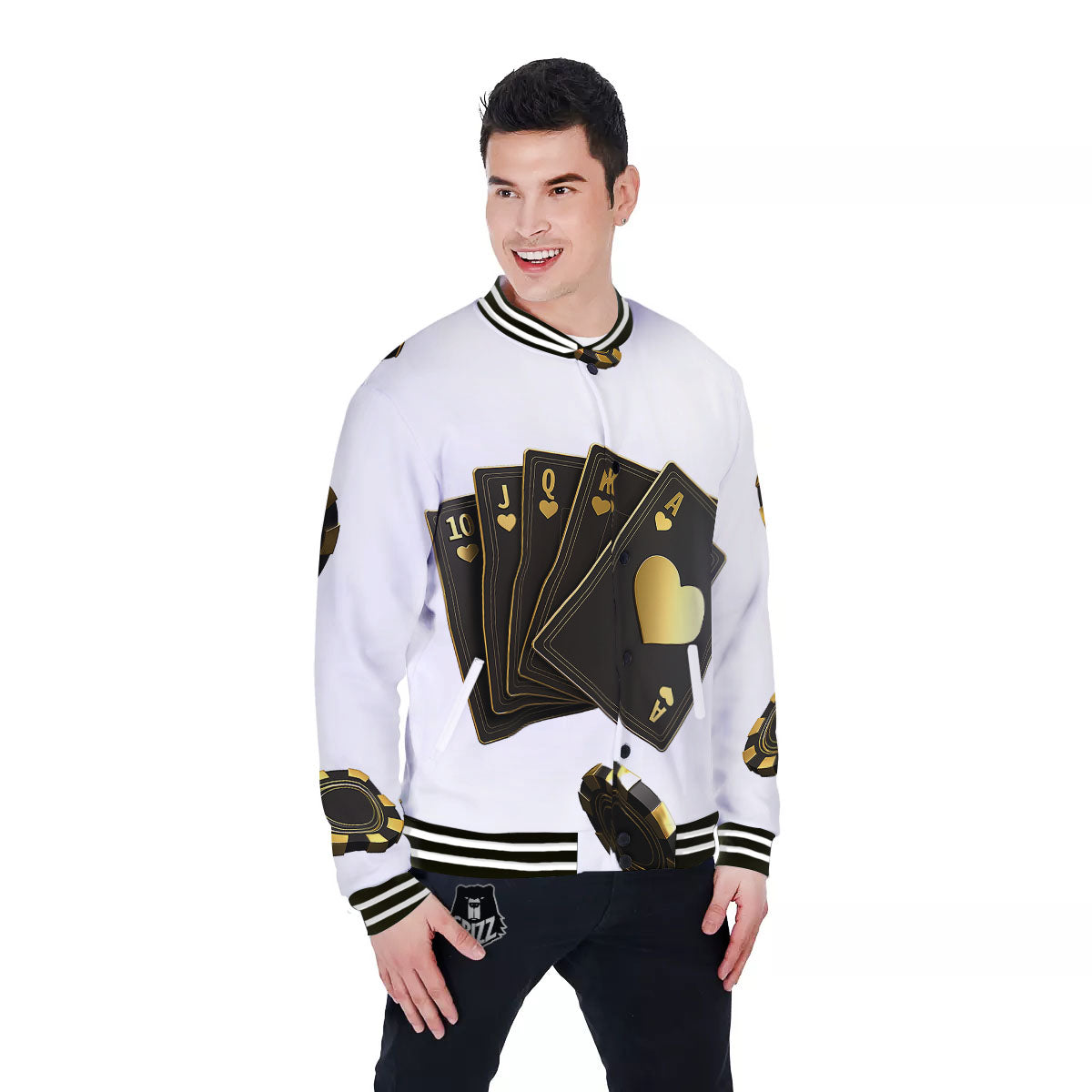 Poker Cards Print Baseball Jacket-grizzshop