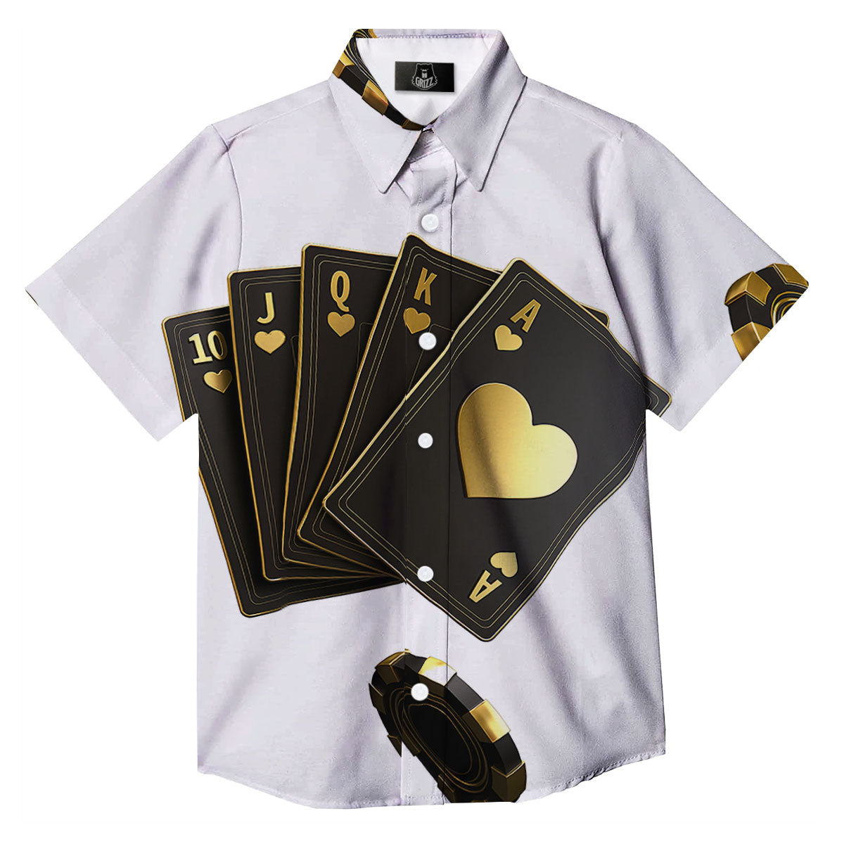 Poker Cards Print Button Up Shirt-grizzshop