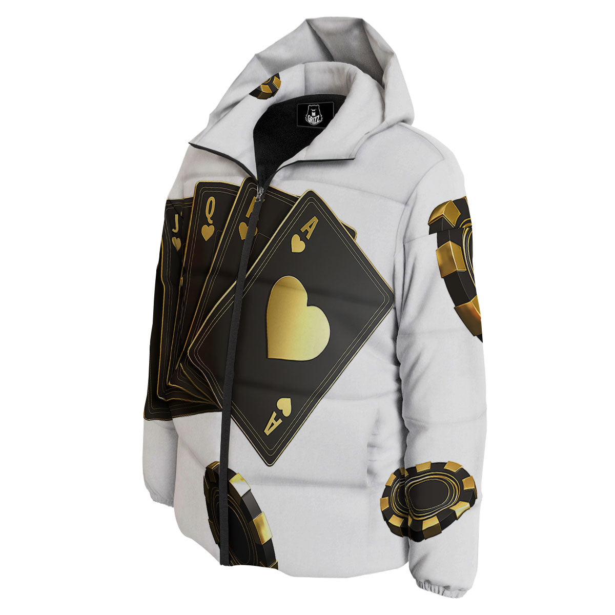 Poker Cards Print Down Jacket-grizzshop