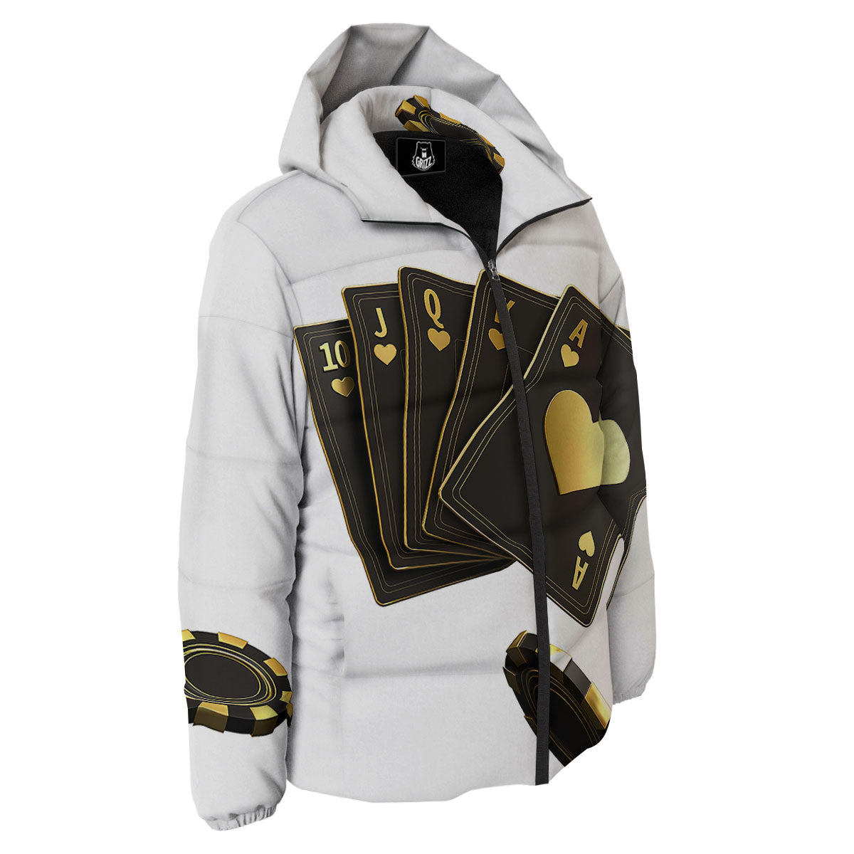 Poker Cards Print Down Jacket-grizzshop