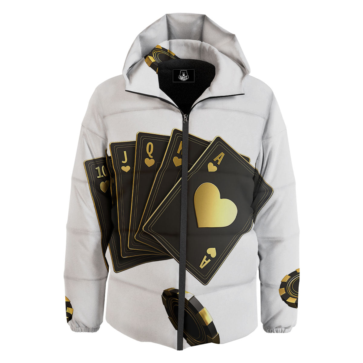 Poker Cards Print Down Jacket-grizzshop