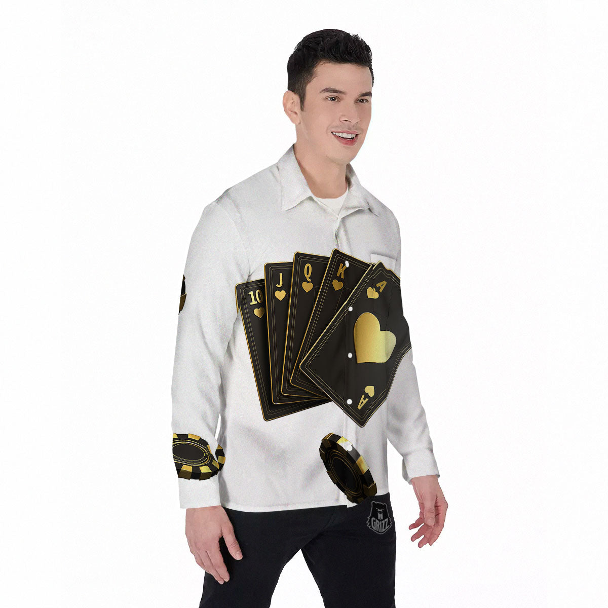 Poker Cards Print Men's Long Sleeve Shirts-grizzshop
