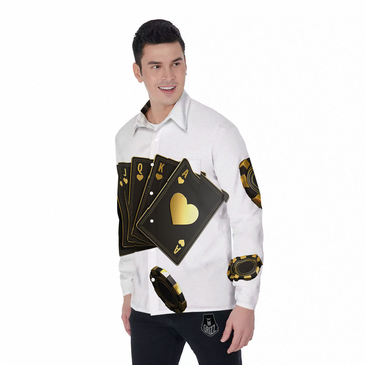 Poker Cards Print Men's Long Sleeve Shirts-grizzshop