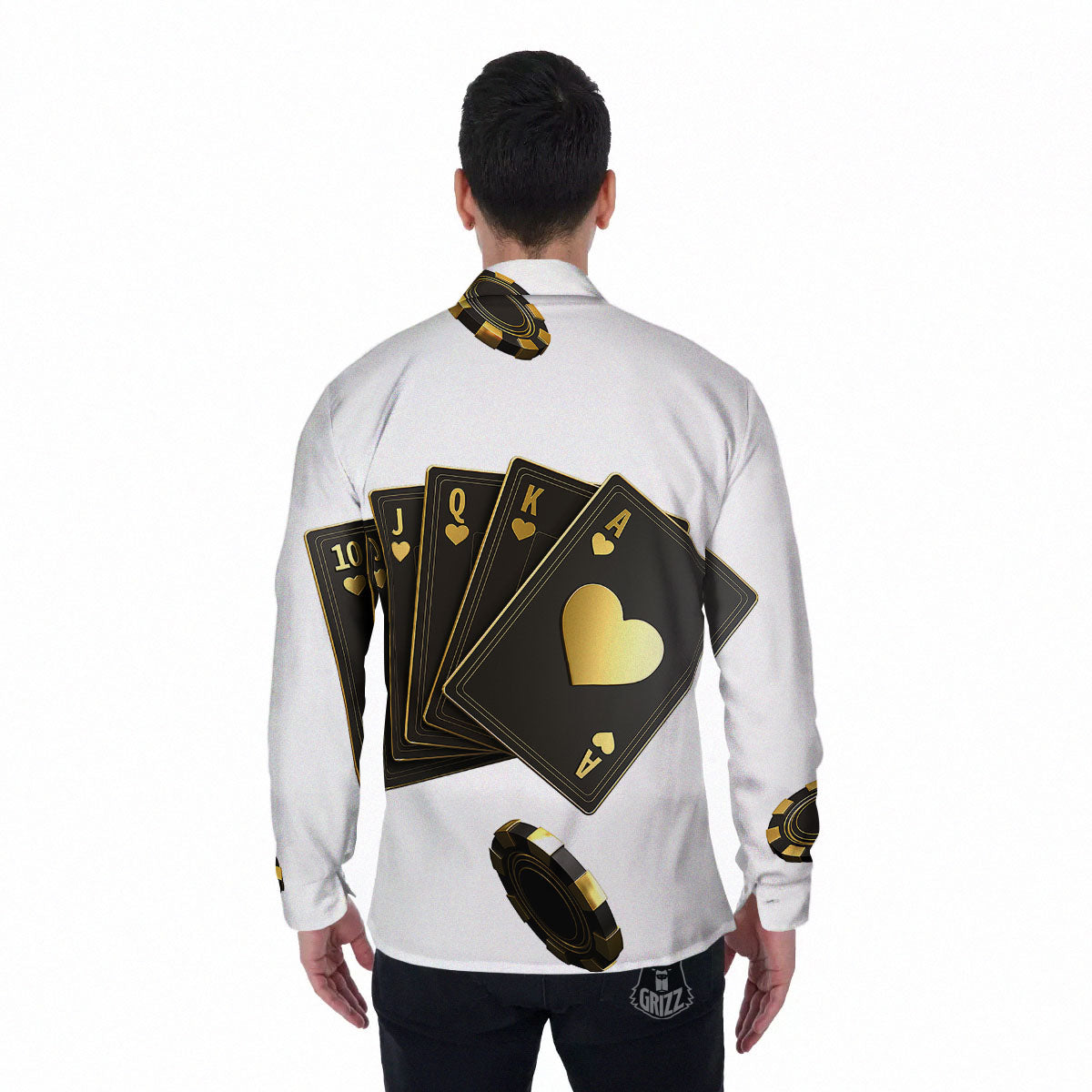Poker Cards Print Men's Long Sleeve Shirts-grizzshop