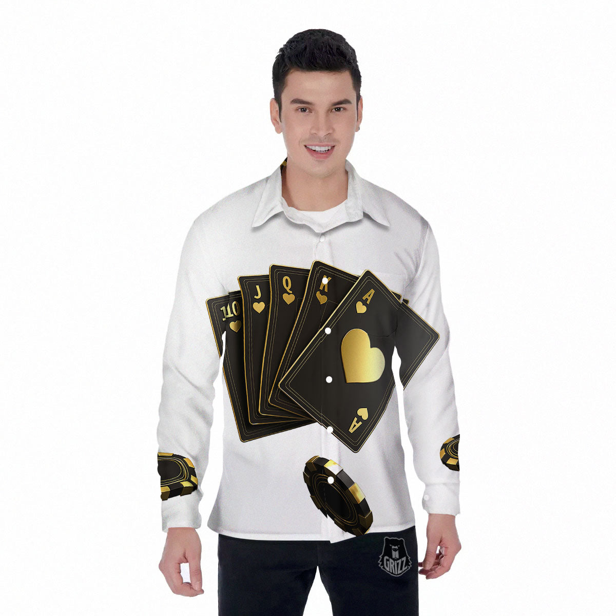 Poker Cards Print Men's Long Sleeve Shirts-grizzshop