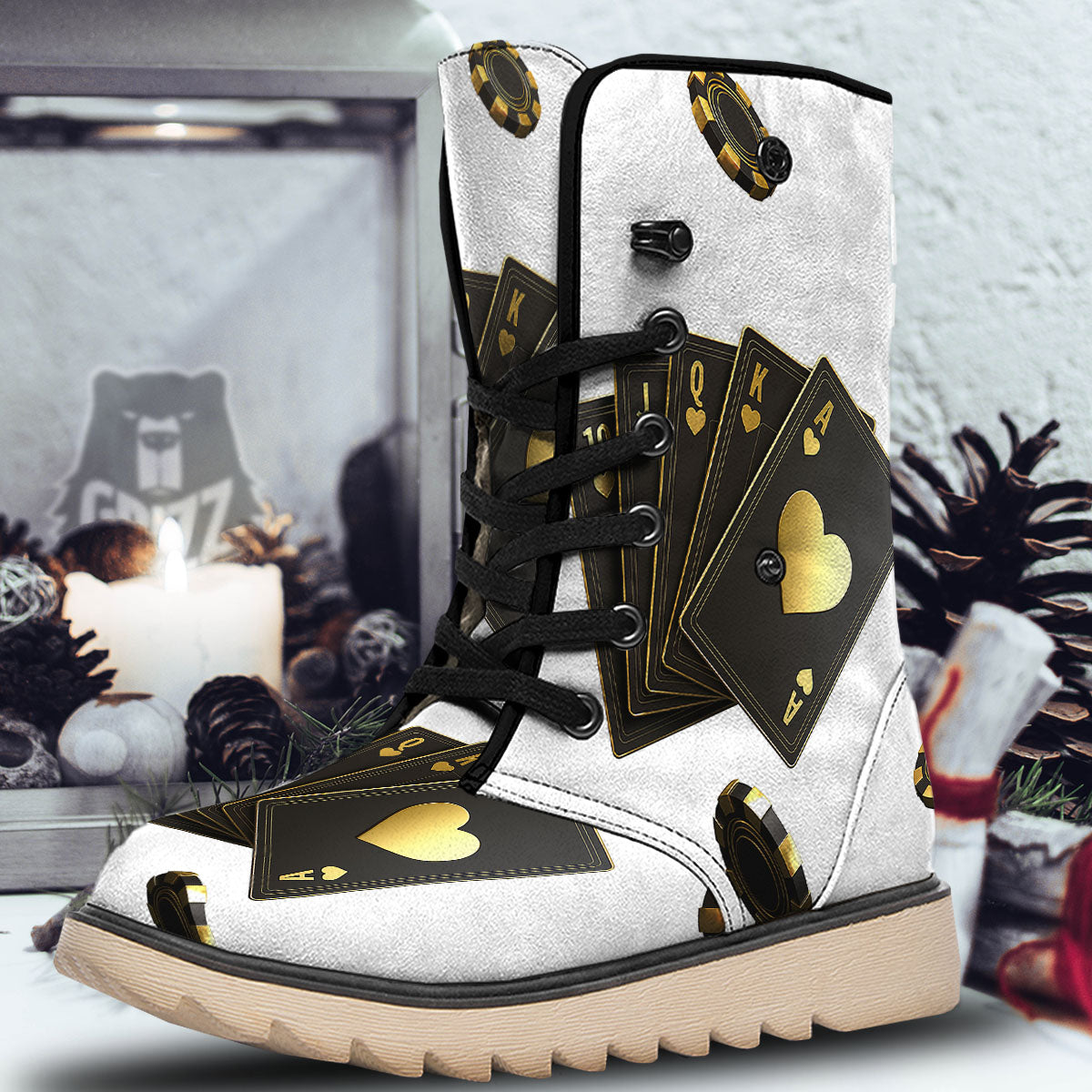 Poker Cards Print Snow Boots-grizzshop