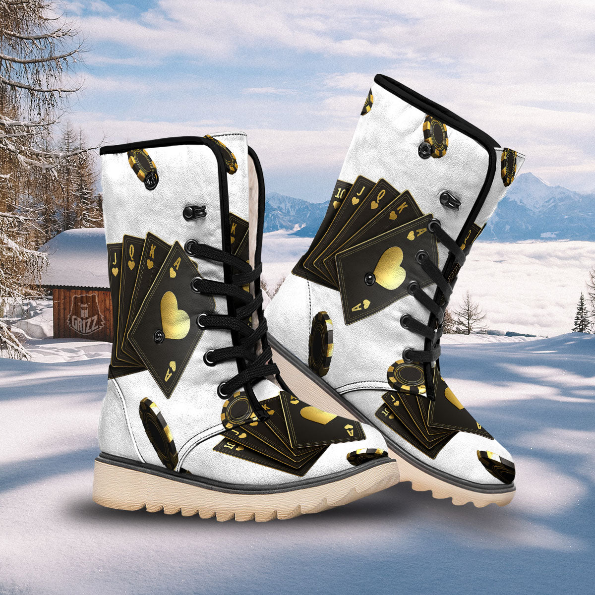 Poker Cards Print Snow Boots-grizzshop