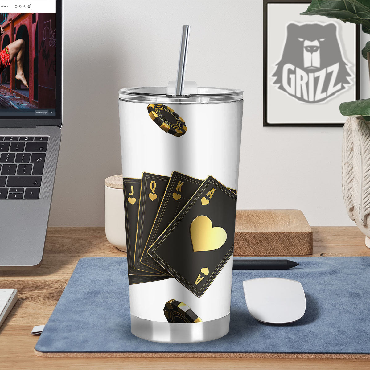 Poker Cards Print Tumbler-grizzshop
