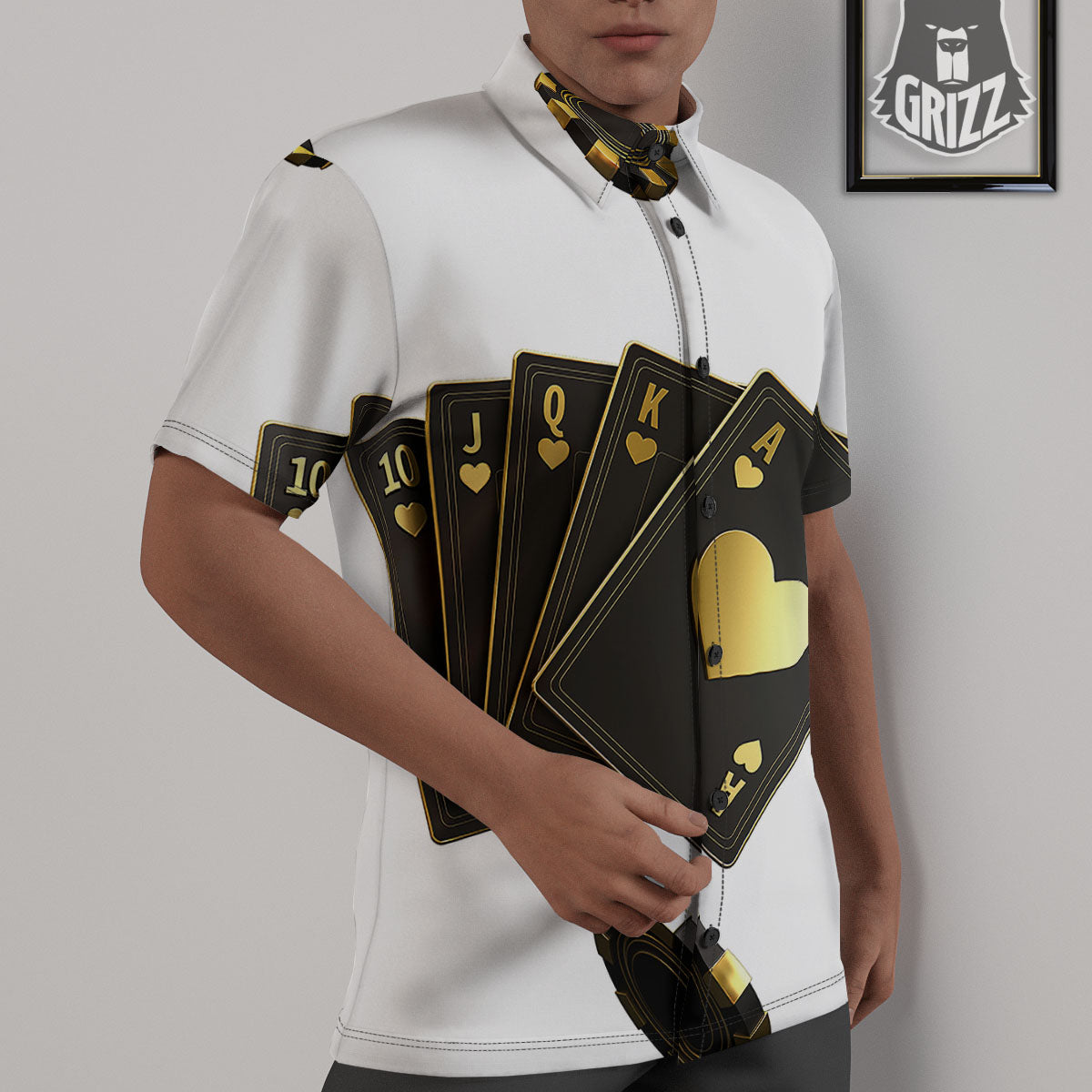 Poker Cards Print Untucked Shirts-grizzshop