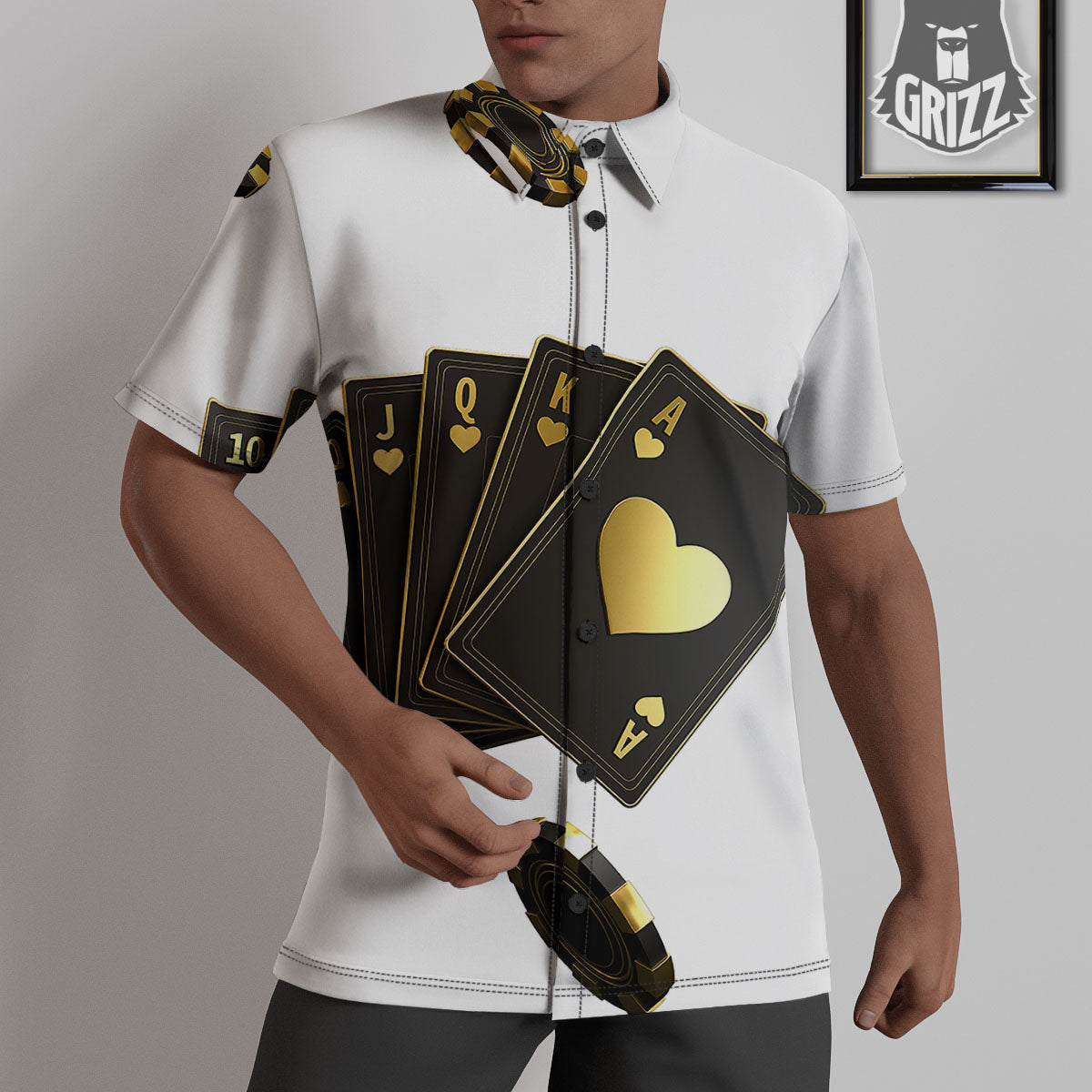Poker Cards Print Untucked Shirts-grizzshop