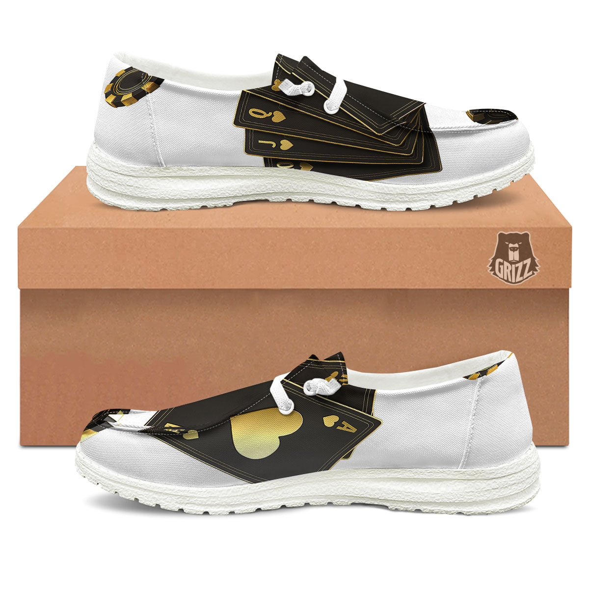 Poker Cards Print White Loafers-grizzshop