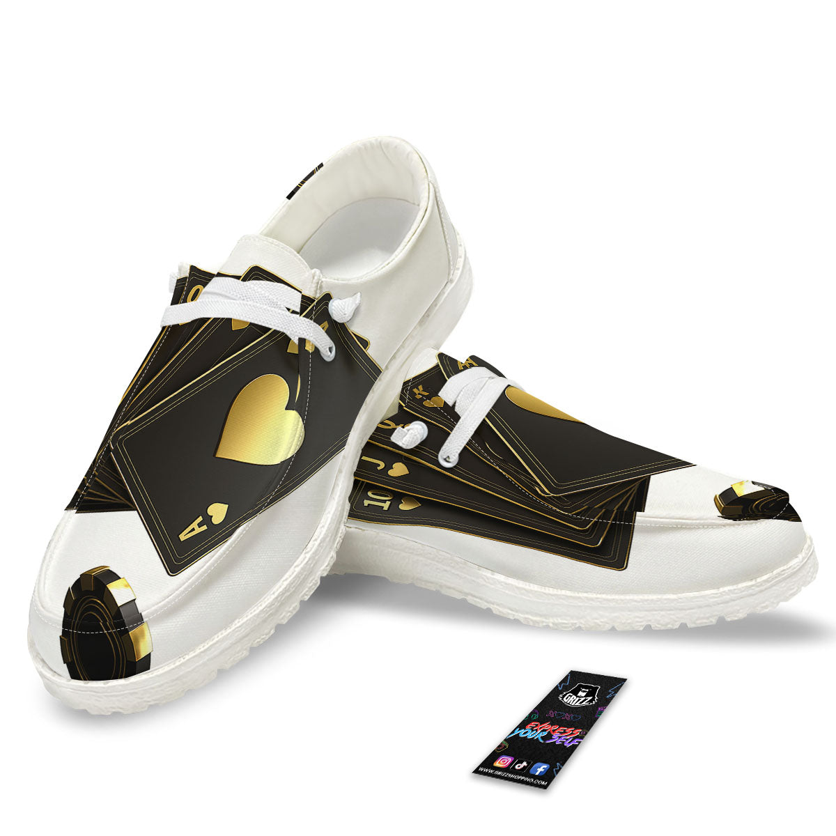Poker Cards Print White Loafers-grizzshop