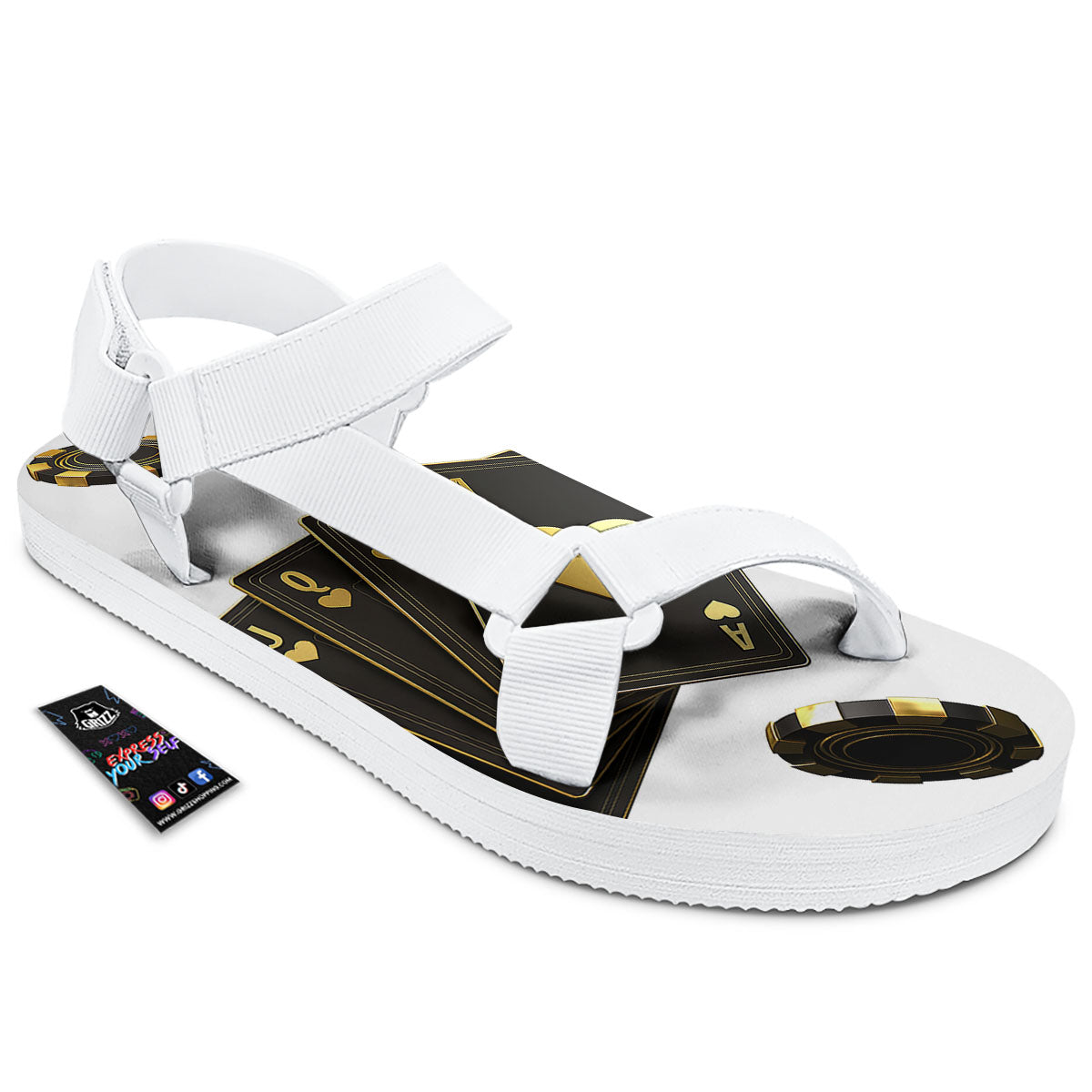 Poker Cards Print White Open Toe Sandals-grizzshop