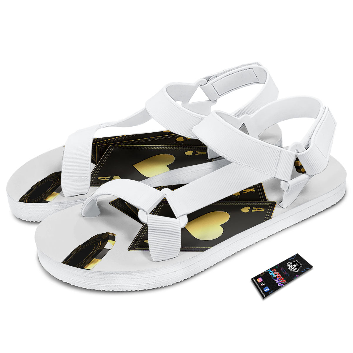 Poker Cards Print White Open Toe Sandals-grizzshop