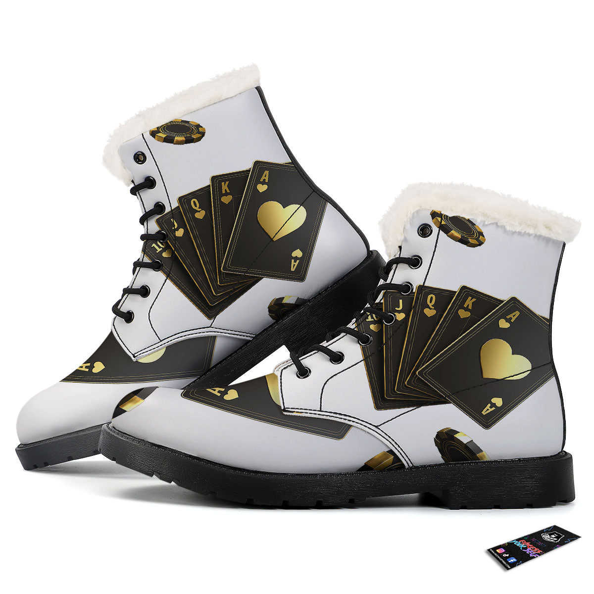Poker Cards Print Winter Boots-grizzshop