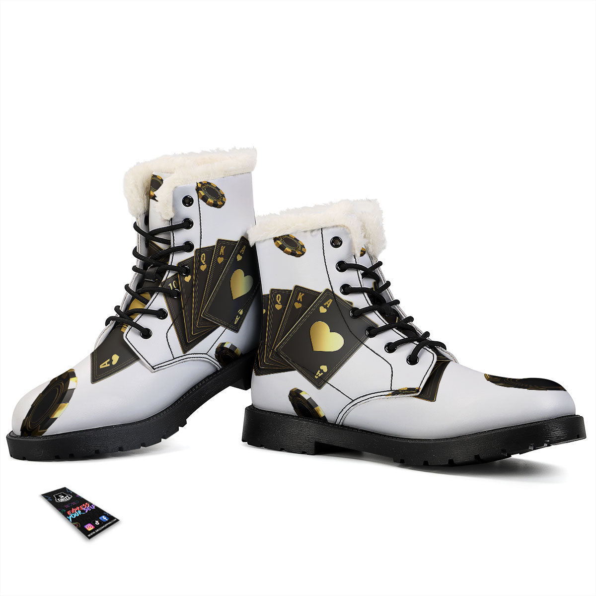 Poker Cards Print Winter Boots-grizzshop