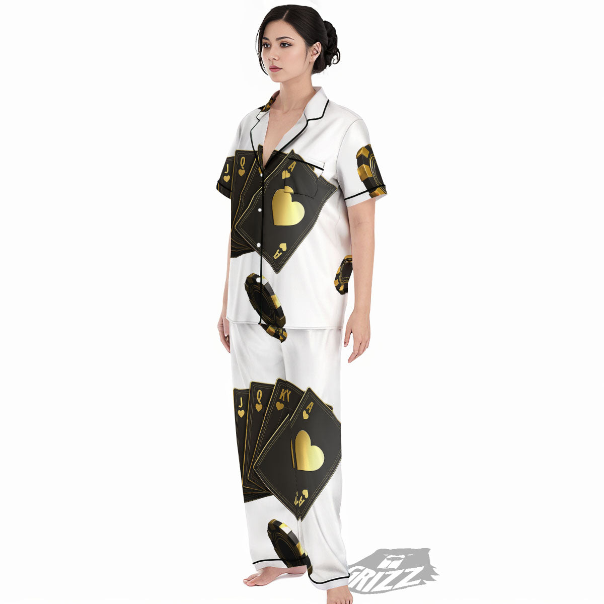 Poker Cards Print Women's Pajamas Set-grizzshop