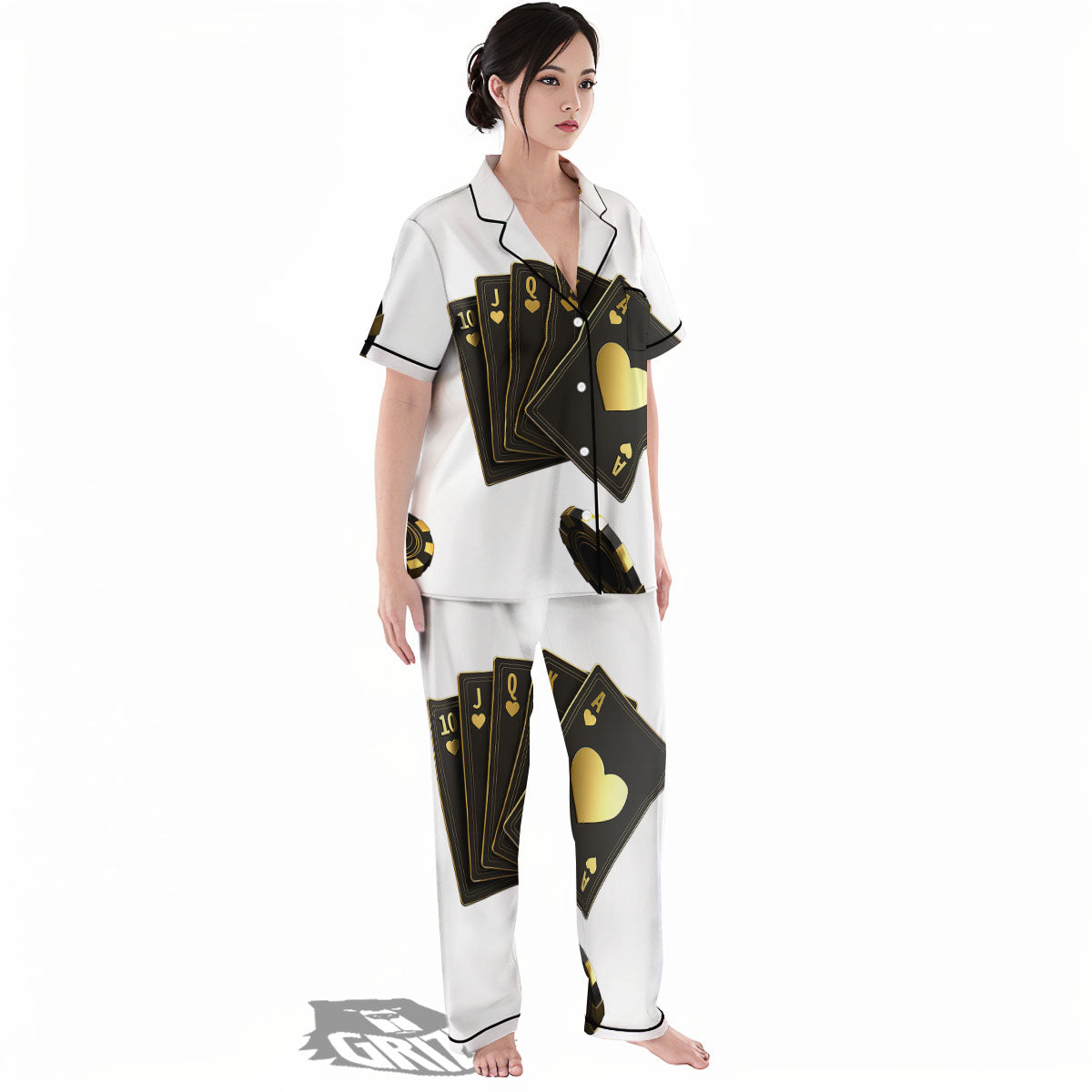 Poker Cards Print Women's Pajamas Set-grizzshop