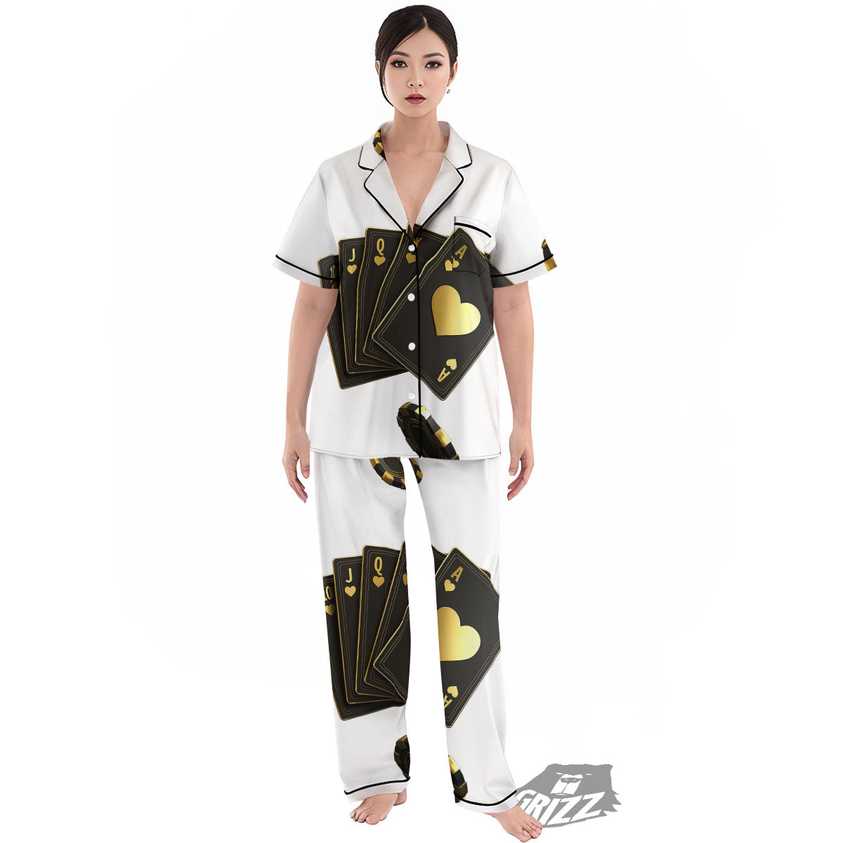 Poker Cards Print Women's Pajamas Set-grizzshop