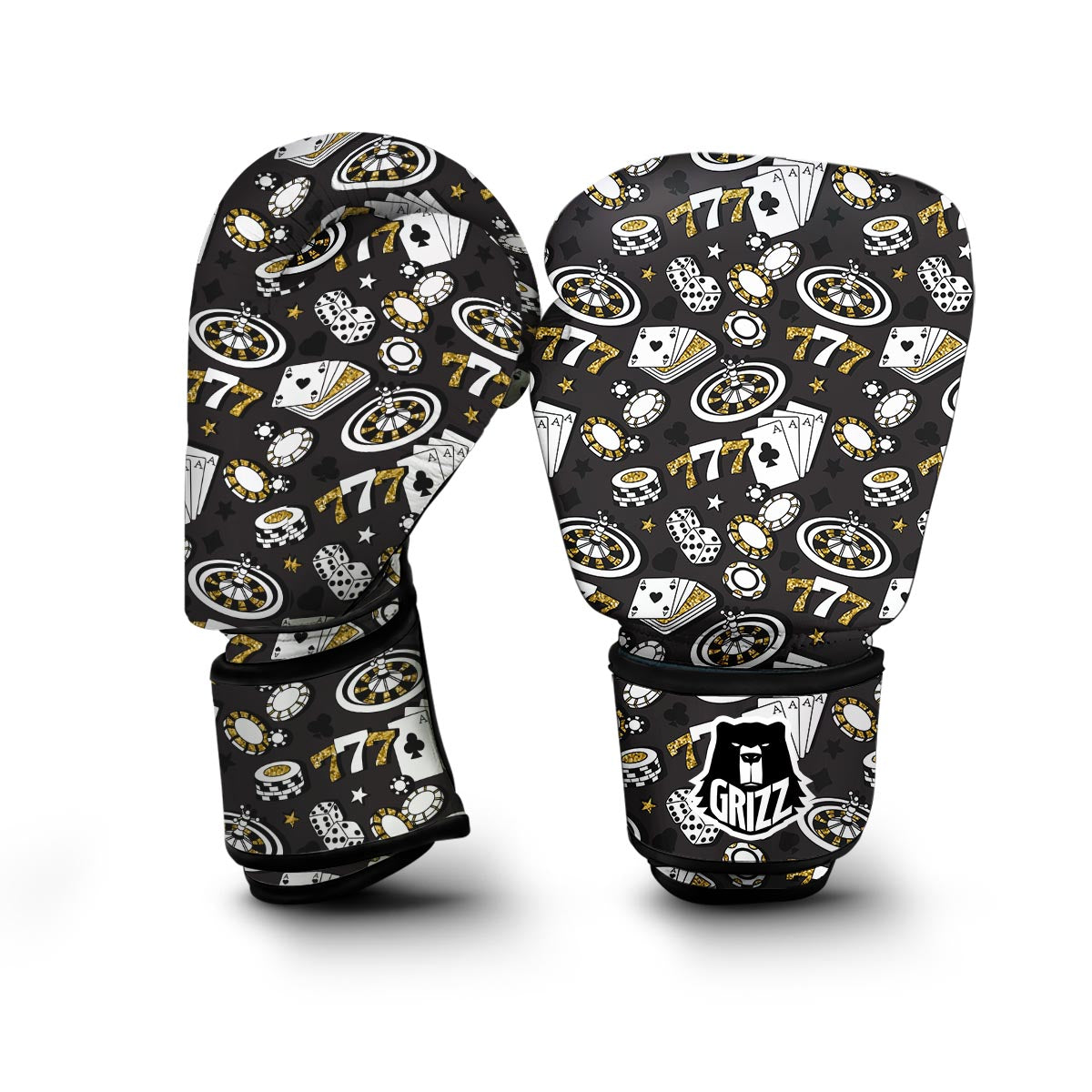 Poker Casino Black Print Pattern Boxing Gloves-grizzshop