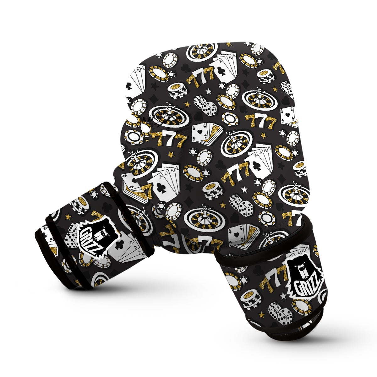 Poker Casino Black Print Pattern Boxing Gloves-grizzshop