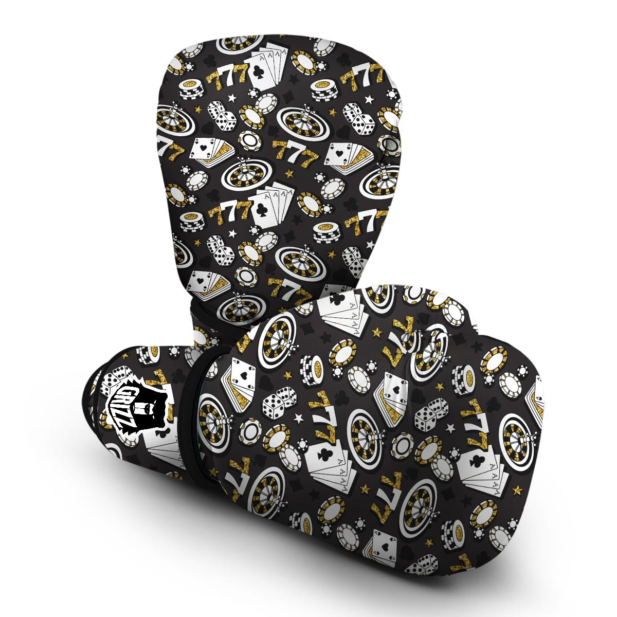 Poker Casino Black Print Pattern Boxing Gloves-grizzshop