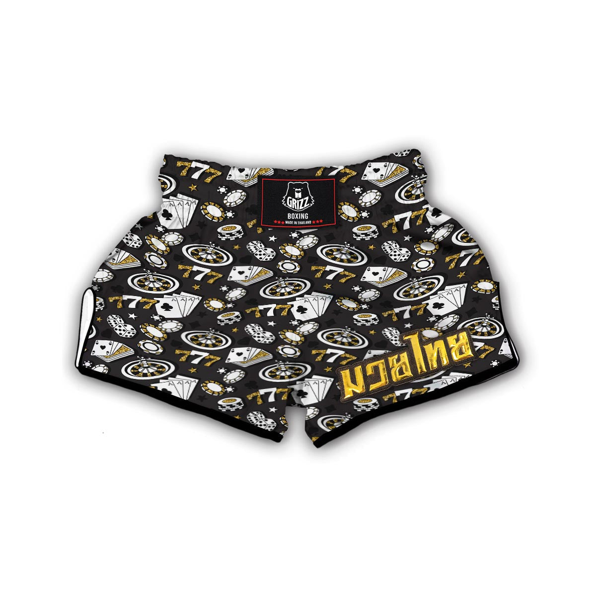 Poker Casino Black Print Pattern Muay Thai Boxing Shorts-grizzshop